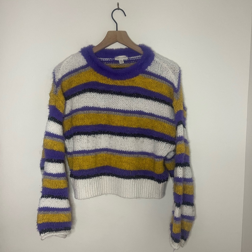 Topshop LSU Striped Purple and Yellow Women's Sweater Size Small